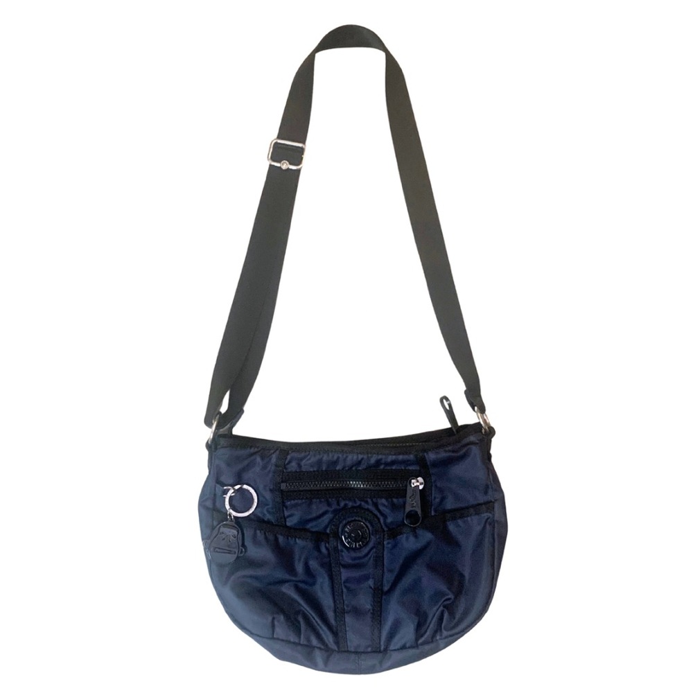 Kipling Navy Blue Crossbody Crescent Bag Nylon Monkey Messenger Travel Casual
